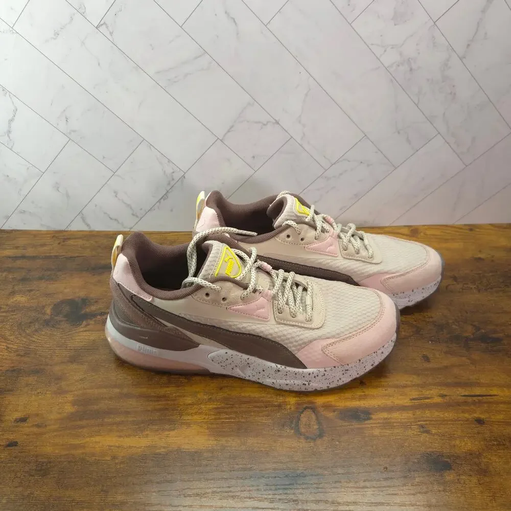 Puma Womens 10 Pink Beige Brown Suede Mesh Chunky Sneakers 396443-01